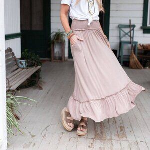 Smocked Maxi Skirt - Dark Mocha